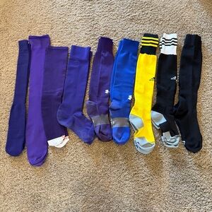 Adidas /UA lot of Men's Soccer Socks in Vibrant Purple, Blue, Yellow, and Black